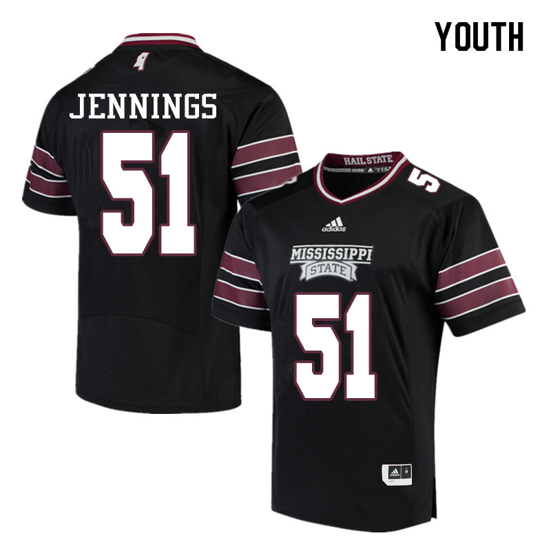 Youth #51 R.J. Jennings Mississippi State Bulldogs College Football Jerseys Sale-Black - Click Image to Close